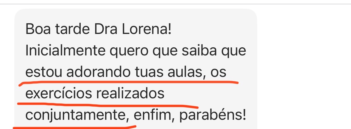 Mensagem de aluna elogiando as aulas e os exercícios do Programa